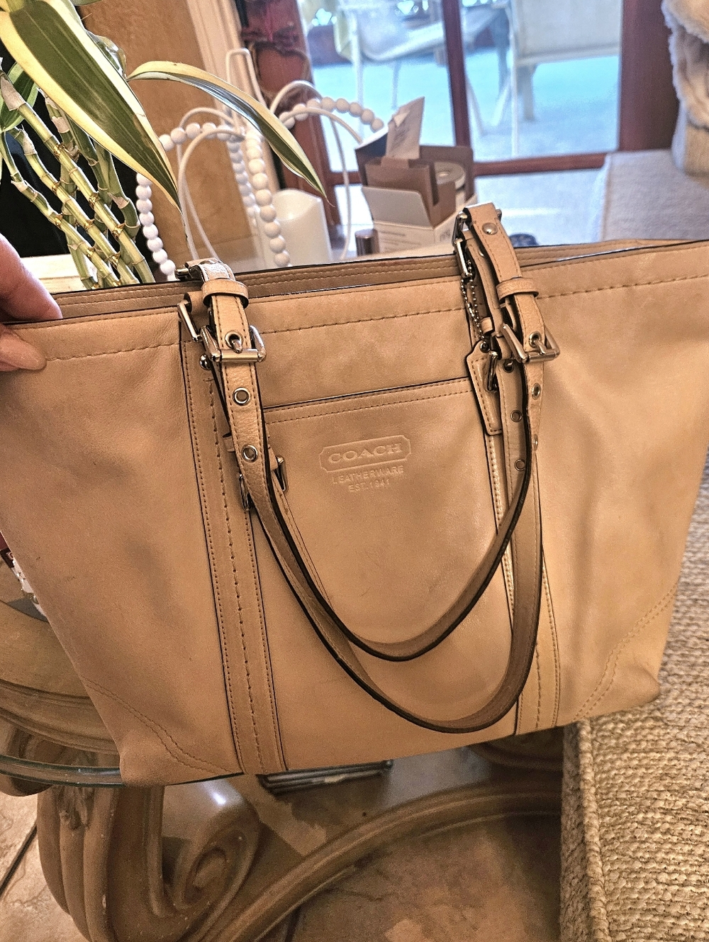 Coach in Camel Genuine Leather Zippered Tote Bag With Coach Hang Tag - Picture 2 of 7